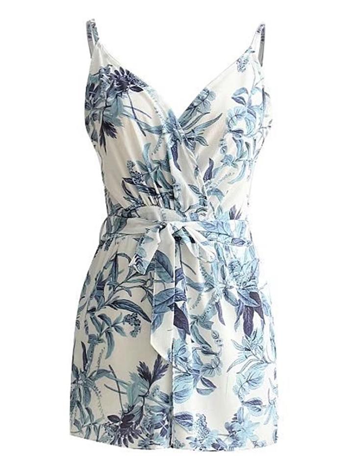 Shein Floral Cami Romper With Self Tie