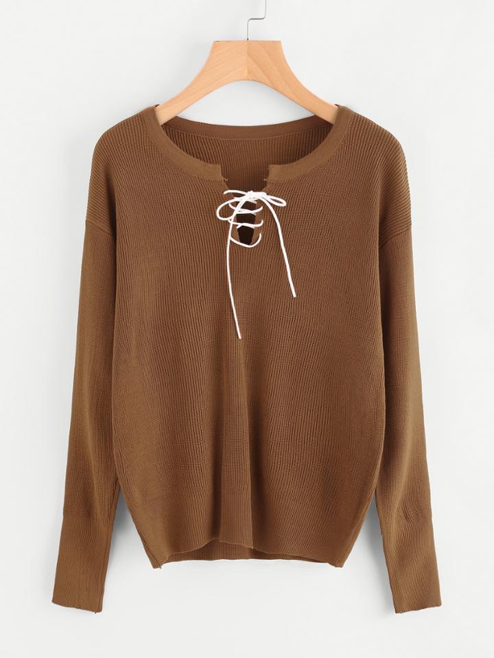 Shein V Cut Lace Up Sweater