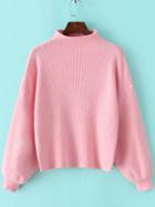 Shein Pink Mock Neck Lantern Sleeve Crop Sweater