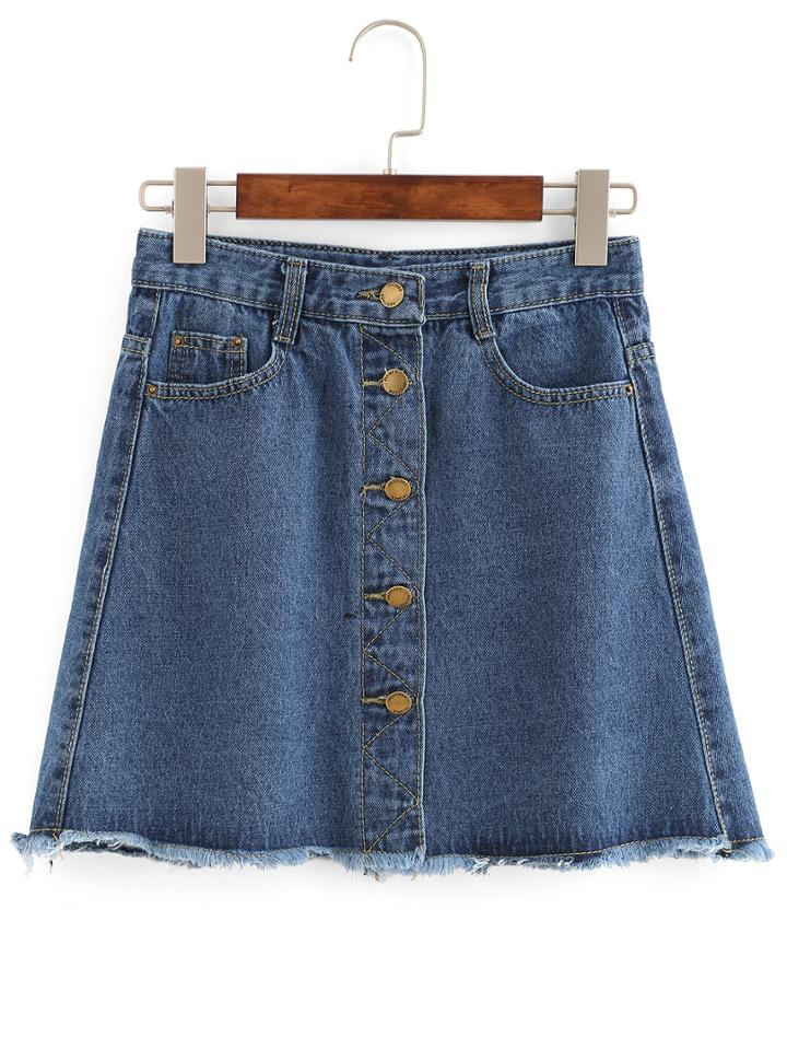 Shein Buttoned Front Raw Hem A-line Skirt