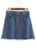 Shein Buttoned Front Raw Hem A-line Skirt