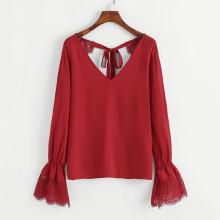 Shein V Neck Lace Cuff Top