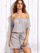 Shein Grey Off The Shoulder Drawstring Waist Romper