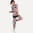 Shein Graphic Print Top And Pocket Side Pants Set