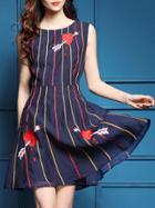 Shein Navy Hearts Embroidered A-line Dress