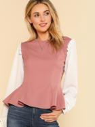 Shein Contrast Frilled Sleeve Peplum Top