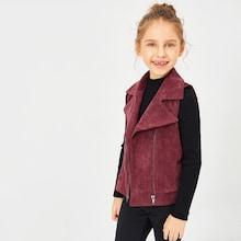 Shein Girls Notch Collar Zip Up Corduroy Vest