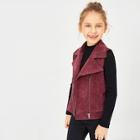 Shein Girls Notch Collar Zip Up Corduroy Vest