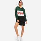 Shein Cut And Sew Panel Letter Print Hoodie Dress