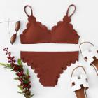 Shein Scalloped Trim Plain Bikini Set