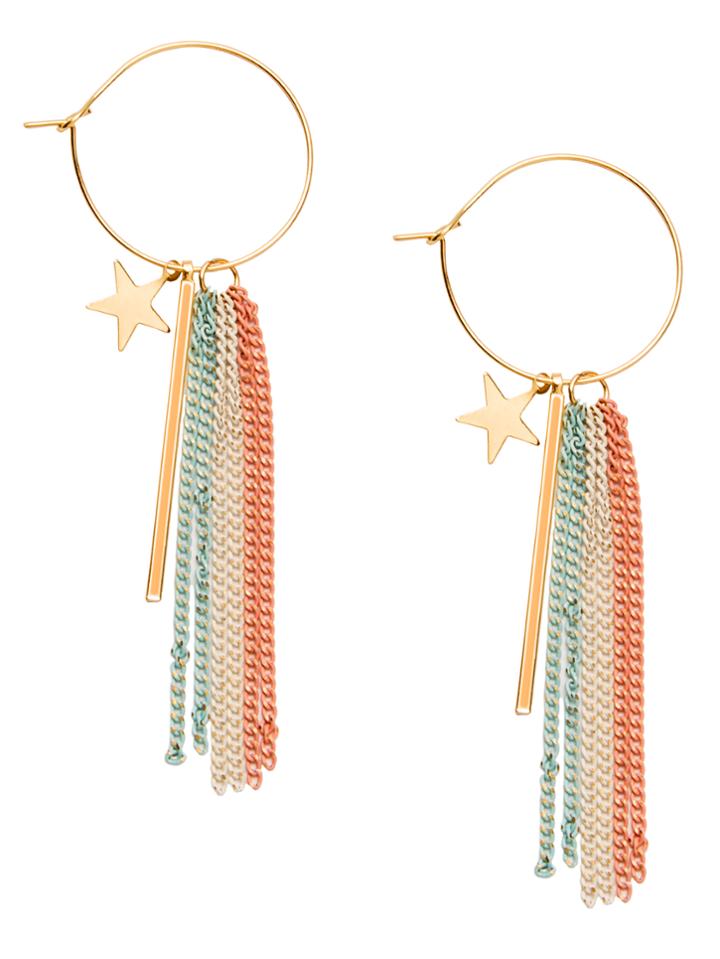 Shein Multicolor Tassel Star Geometric Hoop Earrings