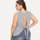 Shein Plus Open Back Knotted Striped Top