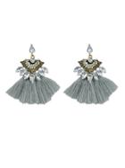 Shein Gray Luxury Rhinestone With Long Tassel Sector Shape Bohemian Earrings