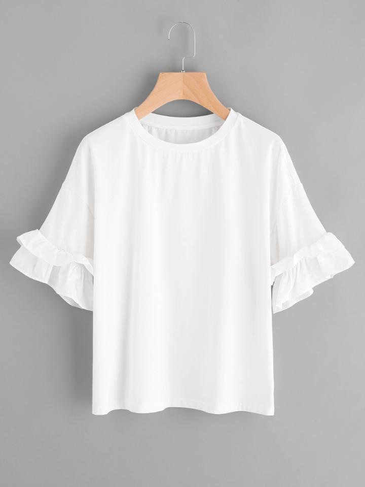 Shein Drop Shoulder Layered Ruffle Sleeve Tee