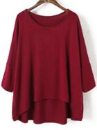 Shein Red Round Neck Batwing Sleeve Dip Hem T-shirt