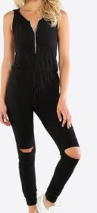 Shein Black Sleeveless Zipper Cutout Jumpsuit