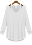 Rosewe Enchanting V Neck Long Sleeve White T Shirt