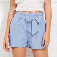 Shein Self Belted Ruffle Waist Shorts
