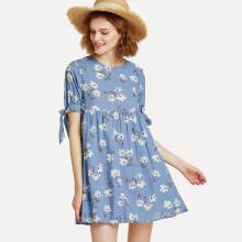 Shein Knot Cuff Keyhole Back Floral Dress