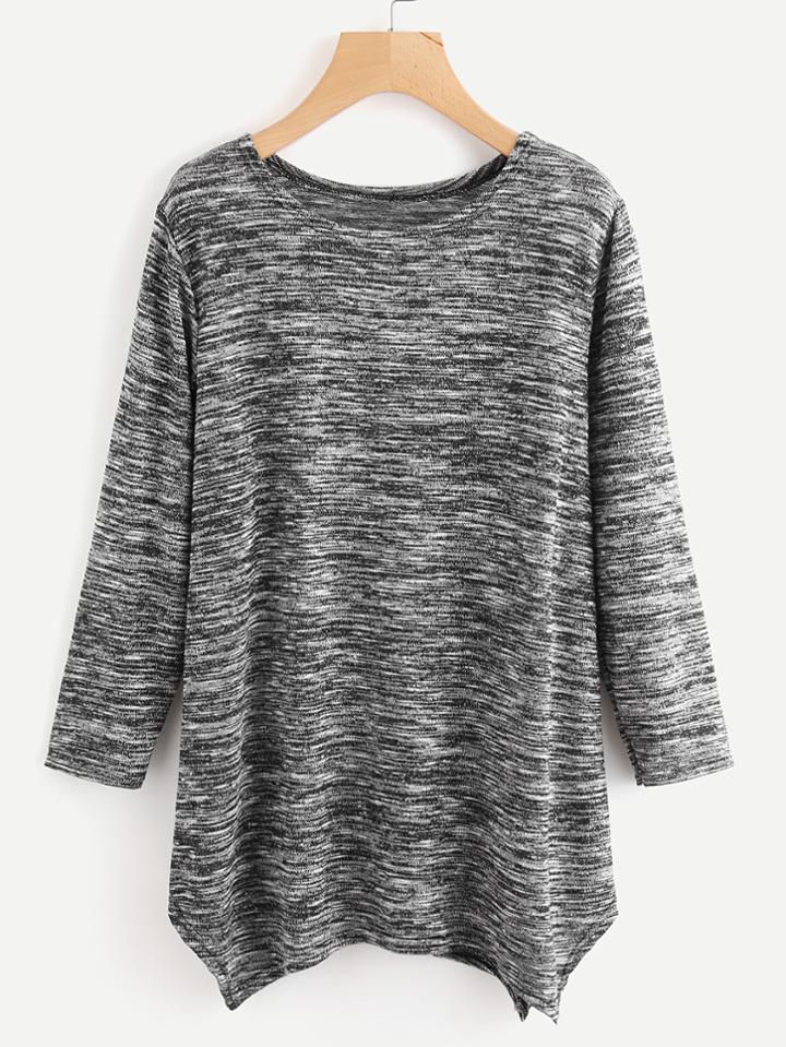 Shein Space Dye Hanky Hem Knit Tee