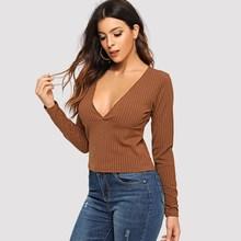 Shein Deep V-neck Solid Tee