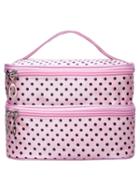 Shein Pink Polka Dot Double Layers Cosmetic Bag