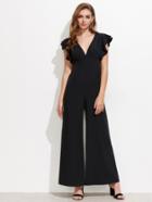 Shein Flutter Sleeve Split Back Empire Waist Culotte Jumpsuit