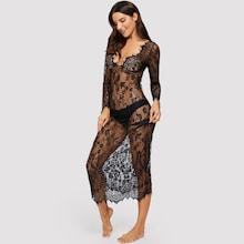 Shein Eyelash Lace Floral Dress With Thong