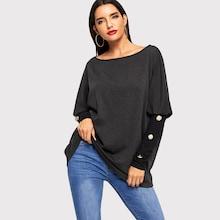Shein Button Detail Sleeve Scoop Neck Top