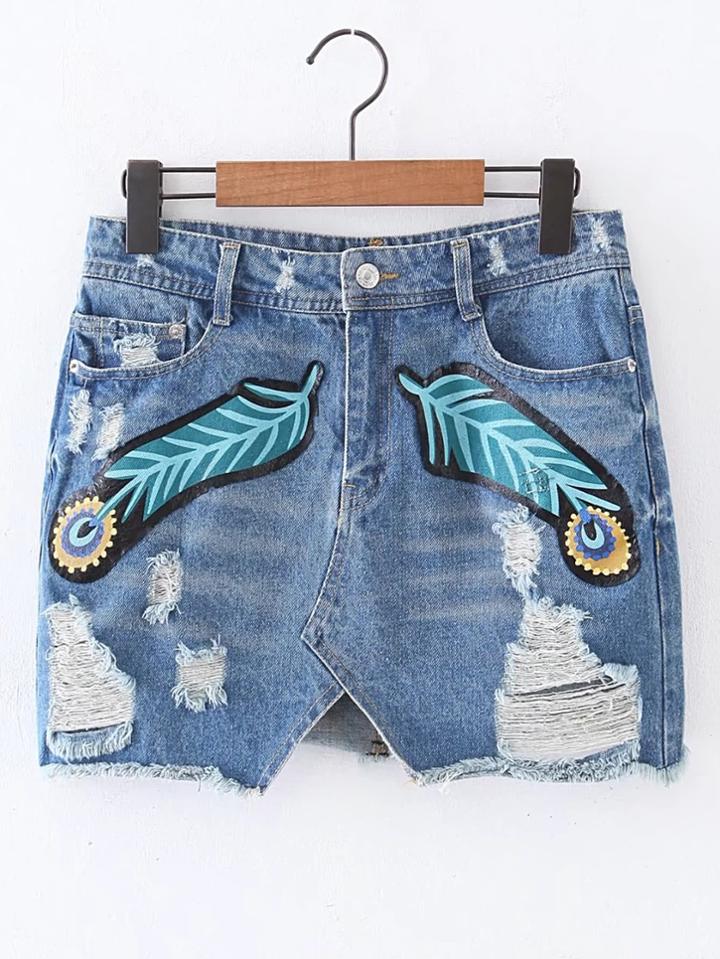 Shein Ripped Detail Denim Mini Skirt