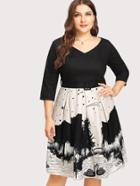 Shein Graphic Print Combo Dress With Belt