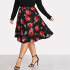 Shein Plus Flower Print Flare Skirt