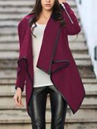 Shein Turtleneck Zipper Asymmetrical Wine Red Coat