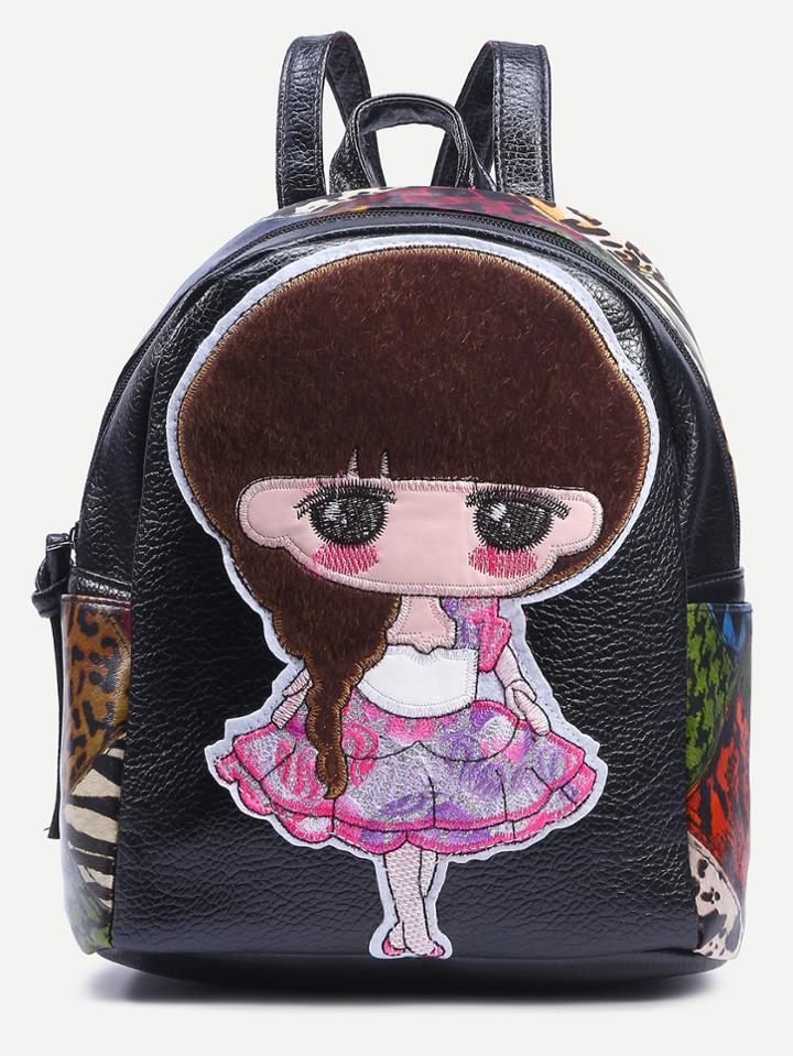 Shein Black Girl Patch Animal Print Backpack