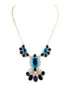 Shein Blue Black Gemstone Gold Chain Necklace
