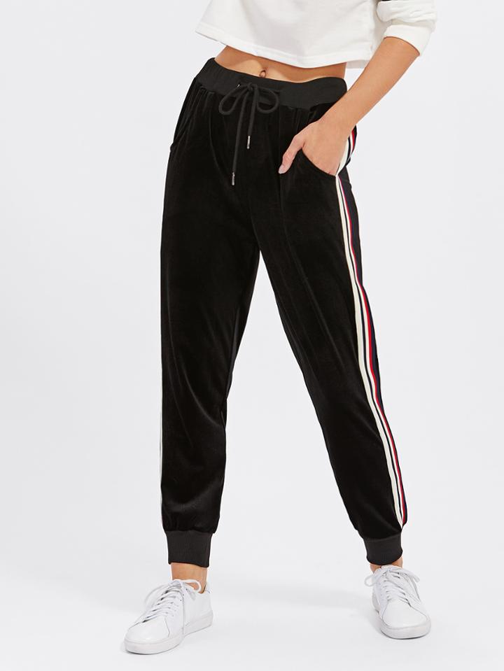 Shein Stripe Contrast Velvet Pants