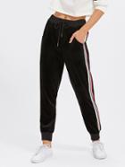 Shein Stripe Contrast Velvet Pants