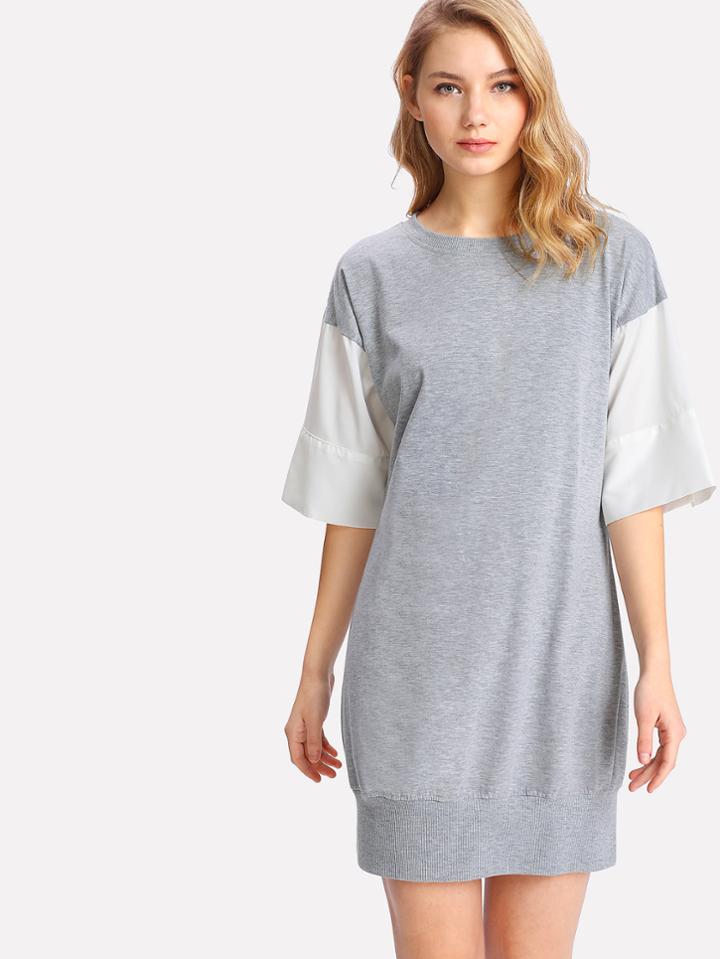 Shein Contrast Sleeve Marled Dress