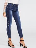 Shein Pearl Beaded Faded Wash Jeans
