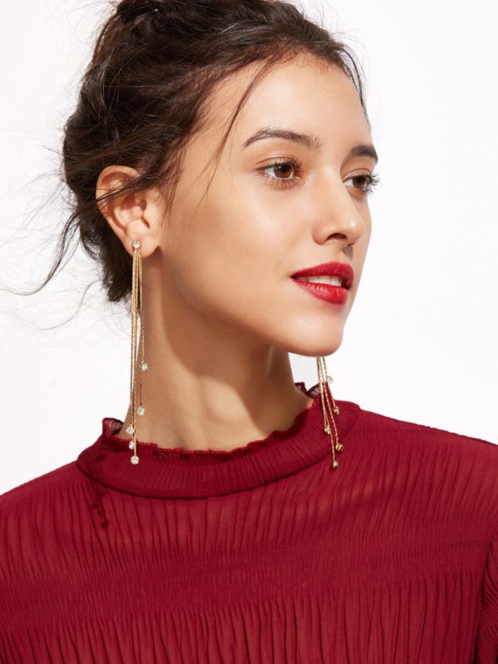 Shein Gold Plated Rhinestone Tassel Drop Earrings