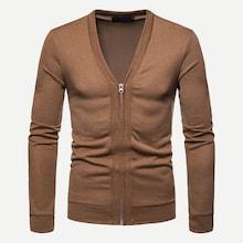 Shein Men Solid Zip Up Sweater Coat