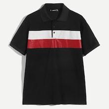 Shein Men Button Front Color Block Collar Tee