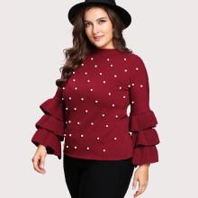 Shein Plus Tiered Ruffle Sleeve Pearl Embellished Jumper