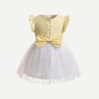 Shein Girls Striped Bow Waist Contrast Mesh Dress