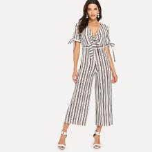 Shein Multi-stripe Tie Detail Wide Jumpsuit