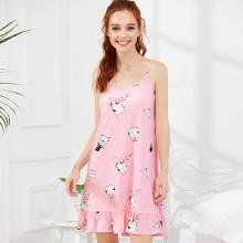 Shein Penguin Print Ruffle Hem Night Dress