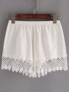 Shein White Lace Trimmed Elastic Waist Shorts