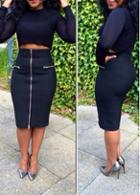 Rosewe Long Sleeve Zipper Closure Black Bodycon Dress
