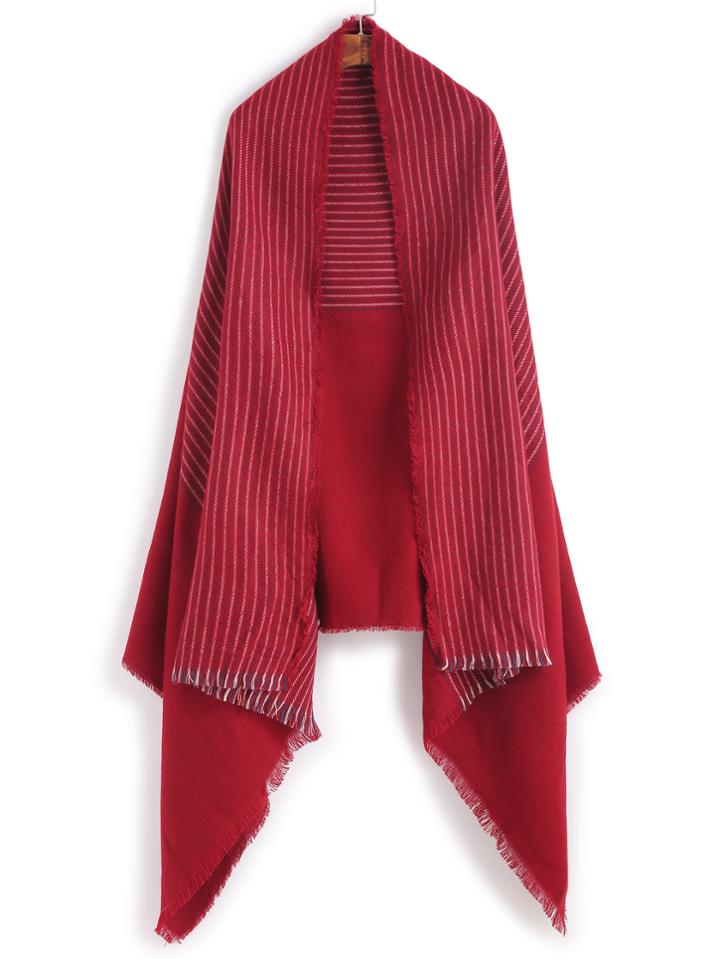 Shein Red Stripe Eyelash Fringe Scarf