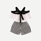 Shein Girls Ruffle Trim Blouse With Frill Striped Shorts
